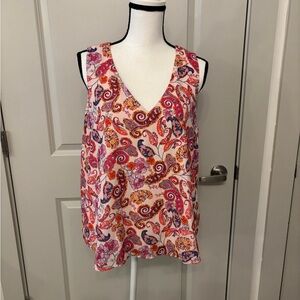 NWT St.Tropez colorful pink paisley patterned tank blouse size L